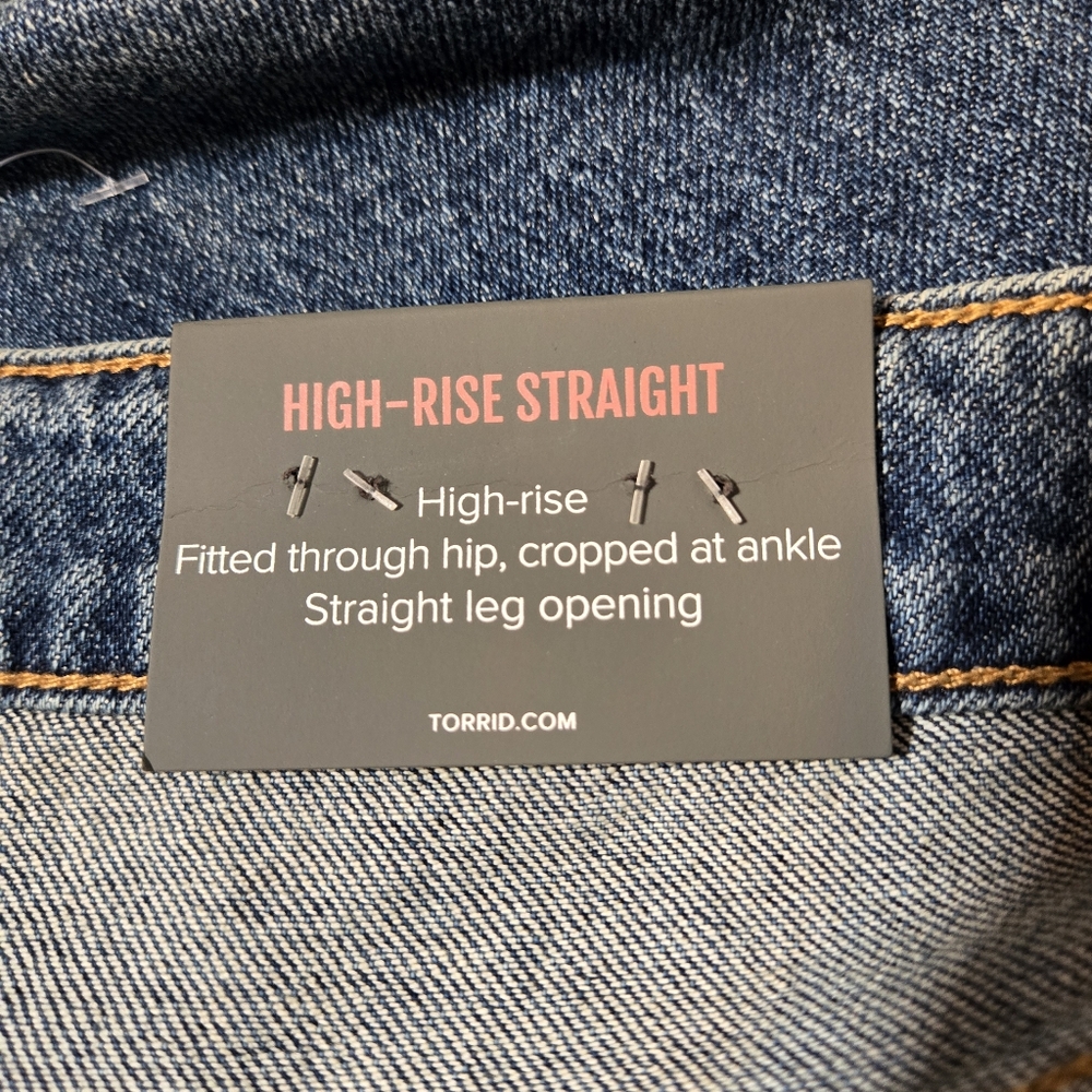 Torrid High Rise Straight Fit Cropped Jeans Blue Denim Raw Hem Size 20 Regular - Picture 12 of 12